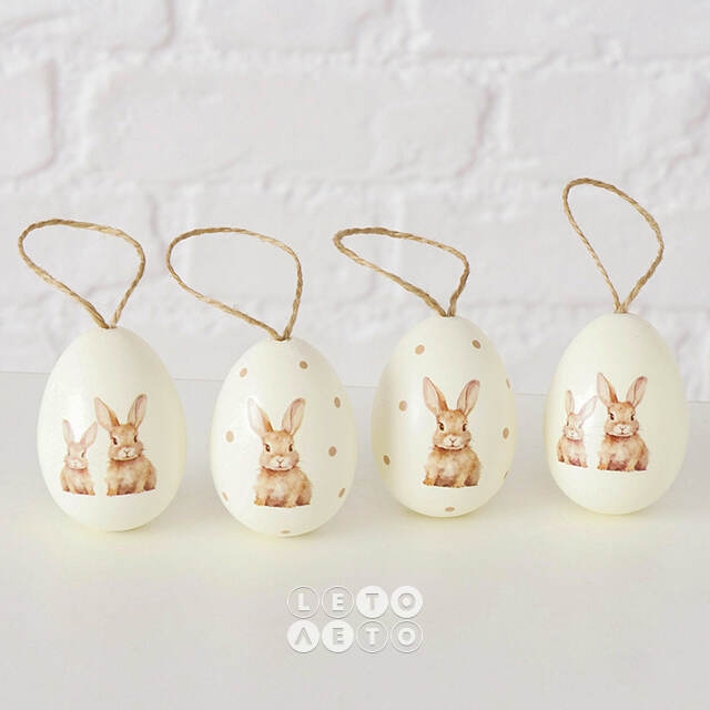 Пасхальные украшения Яйца Rabbit Brothers 6 см, 4 шт, подвеска  Boltze
