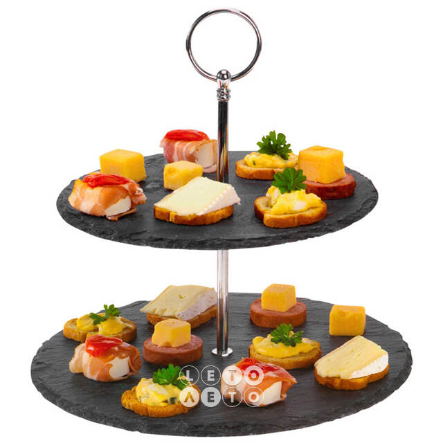 Этажерка двухуровневая для сервировки закусок, 25 см, сланец Koopman