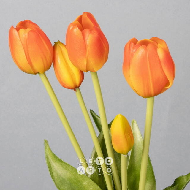 Силиконовые тюльпаны Spring Sun 5 шт, 40 см оранжевые EDG