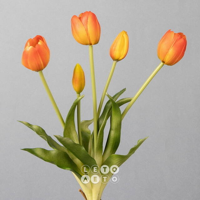 Силиконовые тюльпаны Spring Sun 5 шт, 40 см оранжевые EDG