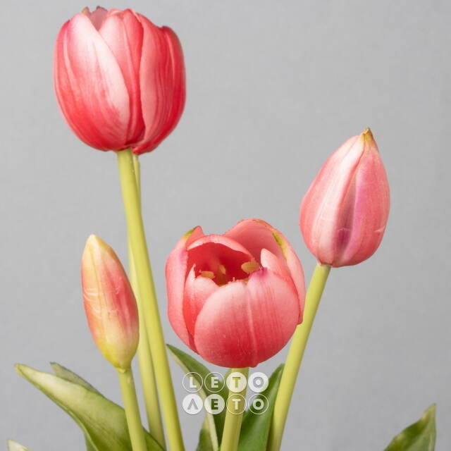 Силиконовые тюльпаны Spring Sun 5 шт, 40 см розовые EDG