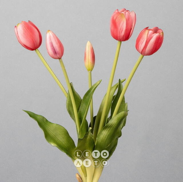 Силиконовые тюльпаны Spring Sun 5 шт, 40 см розовые EDG