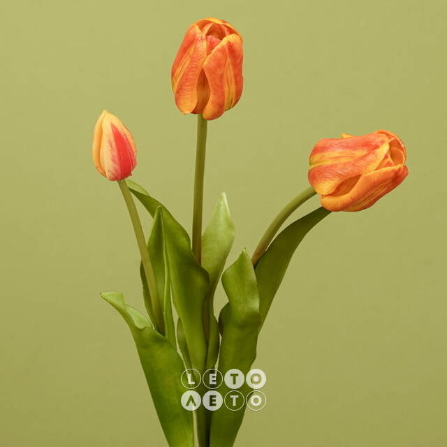 Силиконовые тюльпаны Loving Heart 3 шт, 48 см оранжевые EDG