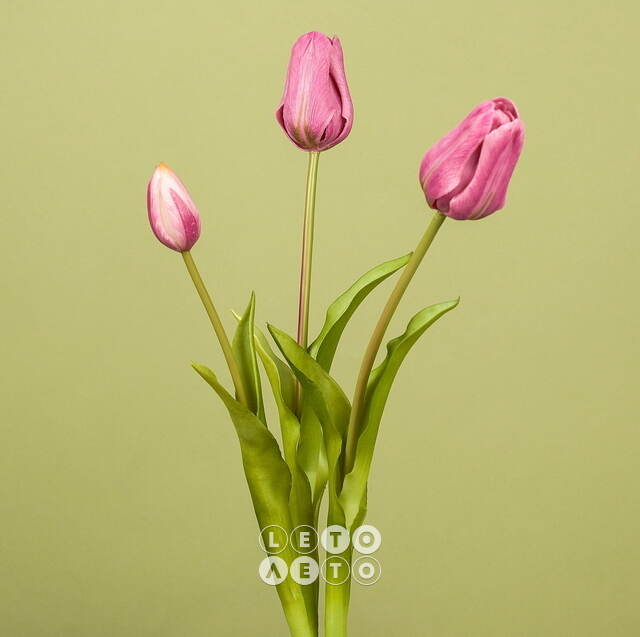 Силиконовые тюльпаны Loving Heart 3 шт, 48 см лиловые EDG