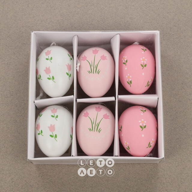 Пасхальные подвески Яйца - Flower Pink 6 см, 6 шт Breitner
