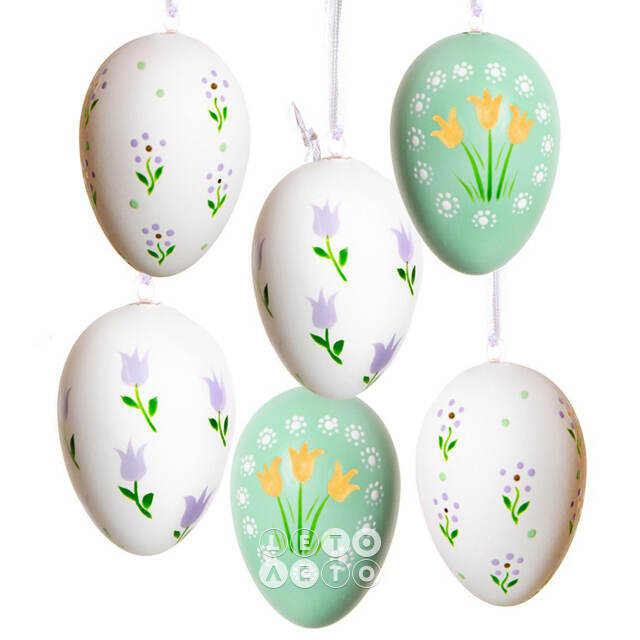 Пасхальные подвески Яйца - Flower Green 6 см, 6 шт Breitner
