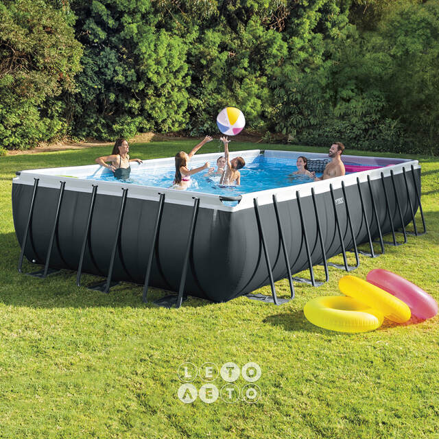 Прямоугольный каркасный бассейн 26368 Intex Ultra XTR Rectangular Frame 732*366*132 см, песочный фильтр, хлоргенератор, аксессуары INTEX