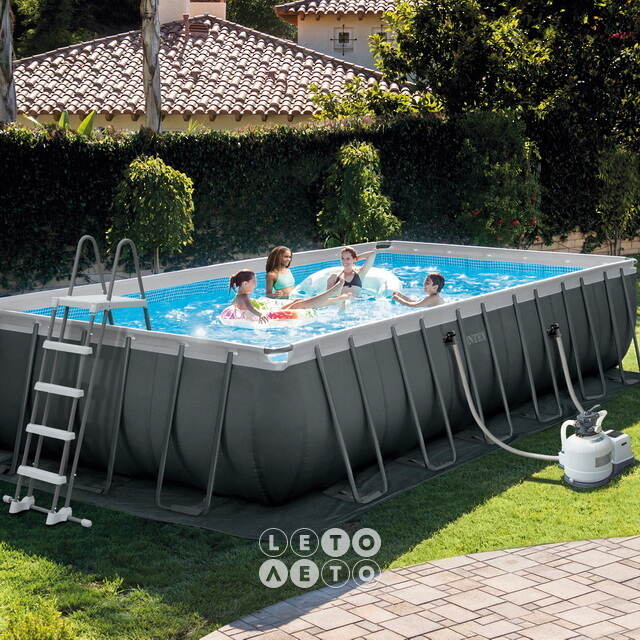 Прямоугольный каркасный бассейн 26368 Intex Ultra XTR Rectangular Frame 732*366*132 см, песочный фильтр, хлоргенератор, аксессуары INTEX