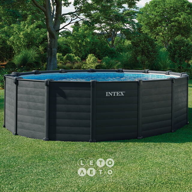 Каркасный бассейн 26384 Intex Graphite Gray Panel 478*124 см, песочный фильтр, аксессуары INTEX
