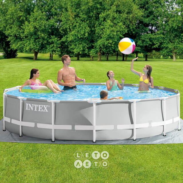 Каркасный бассейн 26724 Intex Prism Frame 457*107 см серый, картриджный фильтр, аксессуары INTEX