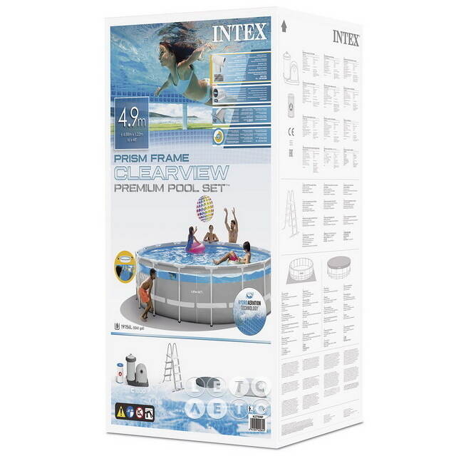 Каркасный бассейн 26730 Intex Prism Frame Clearview 488*122 см, картриджный фильтр, аксессуары INTEX