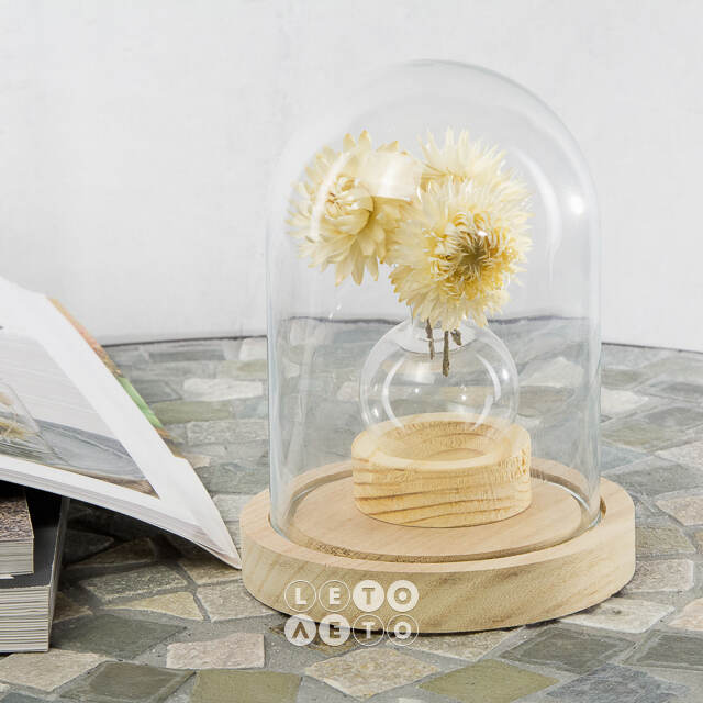 Стеклянный клош для декора Лангкави 16 см на деревянной подставке Ideas4Seasons