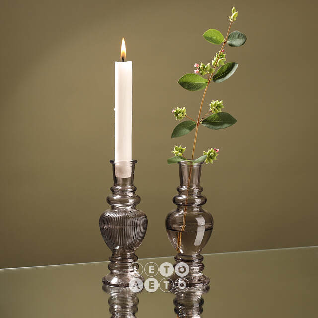 Стеклянная ваза-подсвечник Stefano 16 см серая, 2 шт Ideas4Seasons