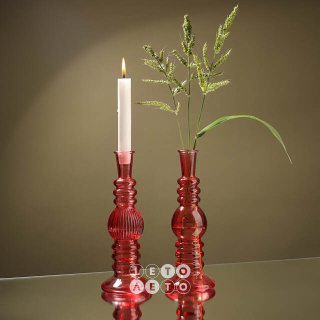 Стеклянная ваза-подсвечник Stefano 23 см красная, 2 шт Ideas4Seasons