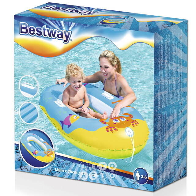 Детская надувная лодка Junior Raft - Крабики 119*79 см, голубая Bestway