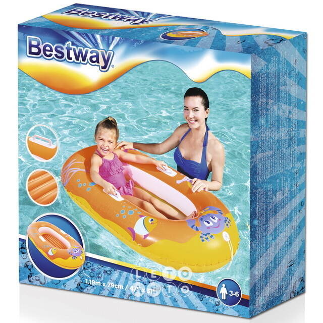 Детская надувная лодка Junior Raft - Крабики 119*79 см, оранжевая Bestway
