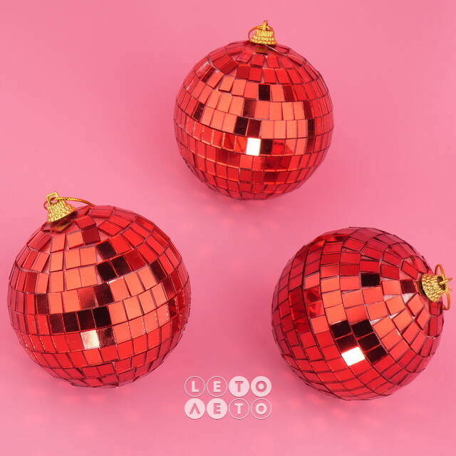 Набор елочных украшений Зеркальный Диско-шар 8 см красный, 3 шт Winter Deco
