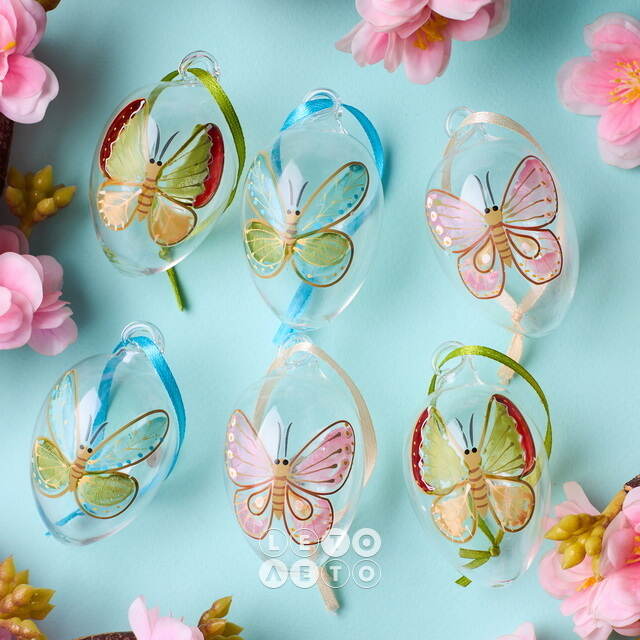 Декоративные пасхальные яйца - Tropical Butterflies 6 см, 6 шт, подвеска Winter Deco
