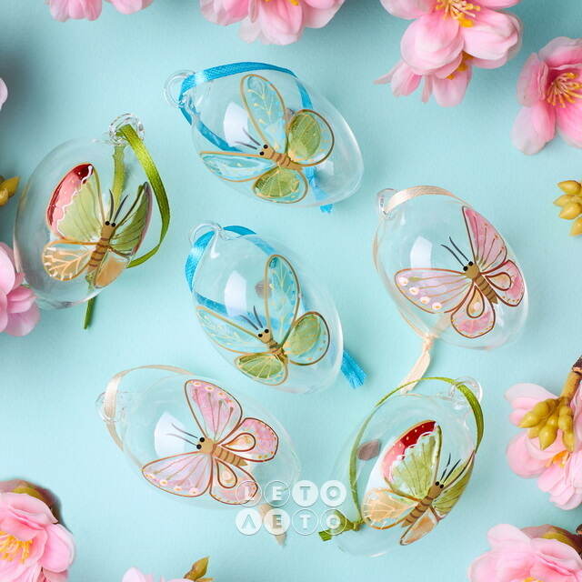 Декоративные пасхальные яйца - Tropical Butterflies 6 см, 6 шт, подвеска Winter Deco
