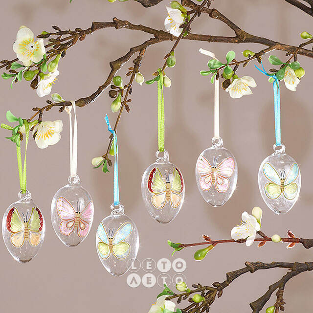 Декоративные пасхальные яйца - Tropical Butterflies 6 см, 6 шт, подвеска Winter Deco