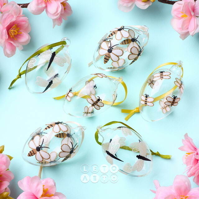 Декоративные пасхальные яйца - Dragonfly and Bee 6 см, 6 шт, подвеска Winter Deco