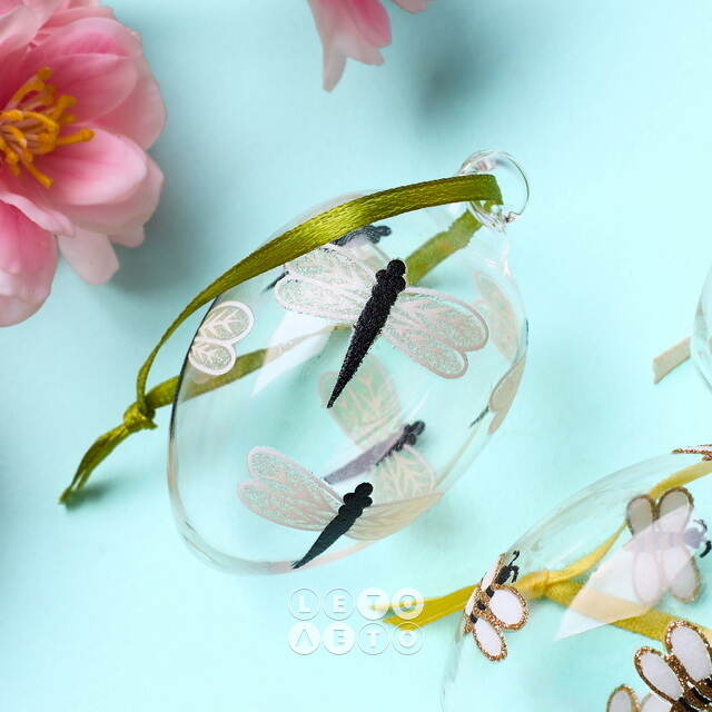 Декоративные пасхальные яйца - Dragonfly and Bee 6 см, 6 шт, подвеска Winter Deco