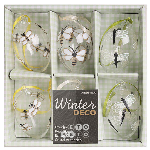Декоративные пасхальные яйца - Dragonfly and Bee 6 см, 6 шт, подвеска Winter Deco