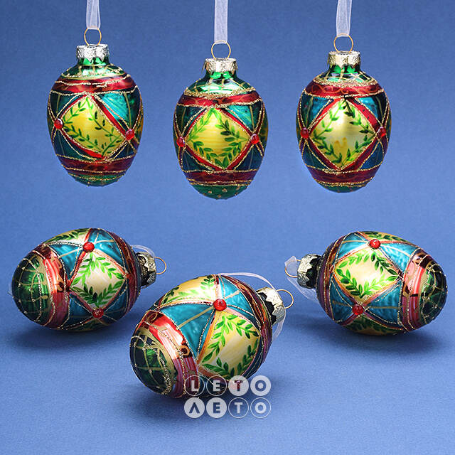 Набор стеклянных елочных игрушек Яйца - Gioiosa Marea 8 см, 6 шт, подвеска Winter Deco
