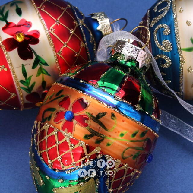 Набор стеклянных елочных игрушек Яйца - Lonate Pozzolo 8 см, 6 шт, подвеска Winter Deco
