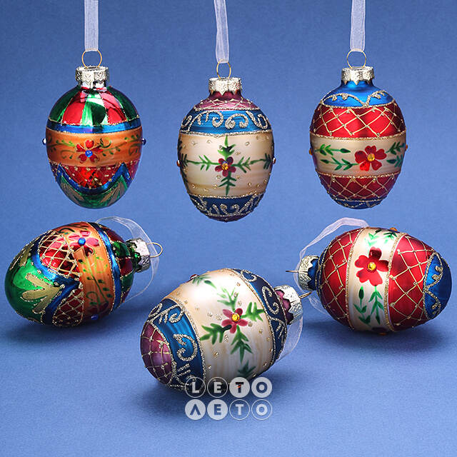Набор стеклянных елочных игрушек Яйца - Lonate Pozzolo 8 см, 6 шт, подвеска Winter Deco