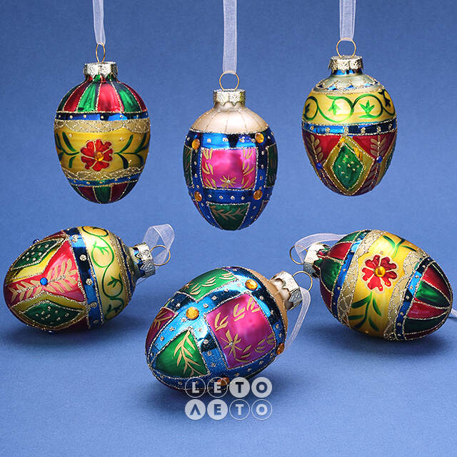 Набор стеклянных елочных игрушек Яйца - Loreto Aprutino 8 см, 6 шт, подвеска Winter Deco