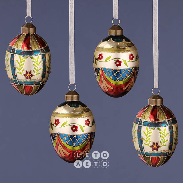 Набор стеклянных елочных игрушек Яйца - Pavone Canavese 11 см, 4 шт, подвеска Winter Deco