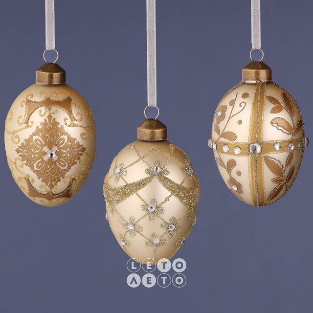 Набор стеклянных елочных игрушек Яйца - Nova Levante 11 см, 3 шт, подвеска Winter Deco