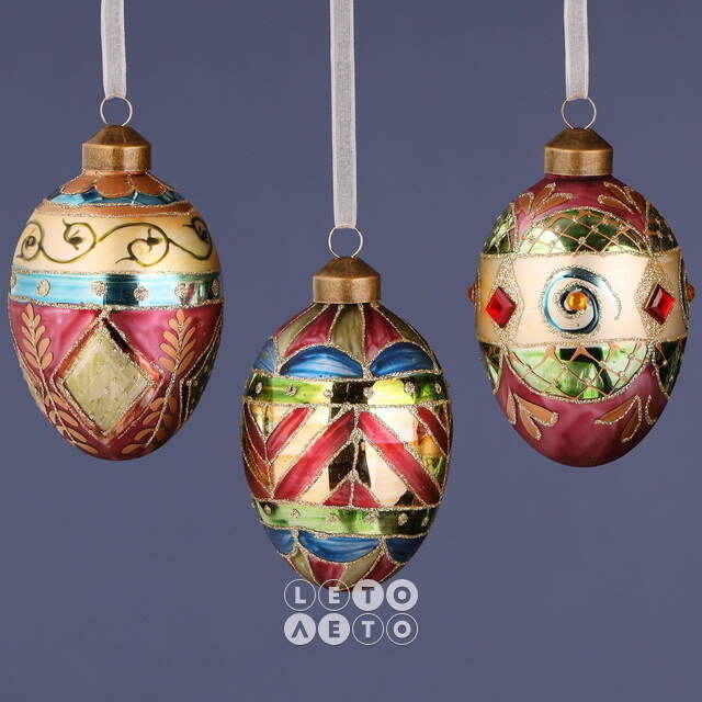 Набор стеклянных елочных игрушек Яйца - Novate Milanese 11 см, 3 шт, подвеска Winter Deco