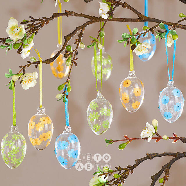 Декоративные пасхальные яйца - Field Daisies 7 см, 9 шт, подвеска Winter Deco