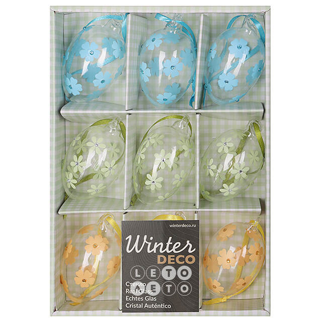 Декоративные пасхальные яйца - Field Daisies 7 см, 9 шт, подвеска Winter Deco