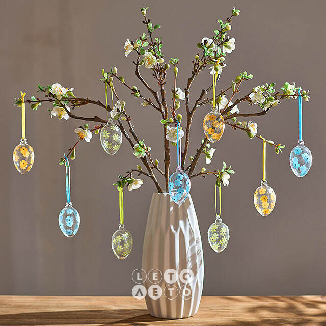 Декоративные пасхальные яйца - Field Daisies 7 см, 9 шт, подвеска Winter Deco