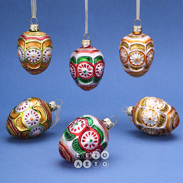 Набор стеклянных елочных игрушек Яйца - Pellio Intelvi 7 см, 6 шт, подвеска Winter Deco