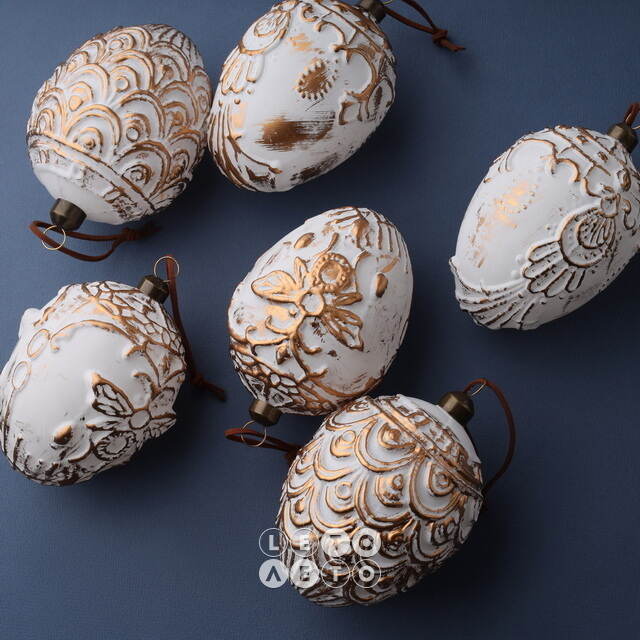 Набор стеклянных елочных игрушек Яйца - Poggio Bernie 10 см, 6 шт, подвеска Winter Deco