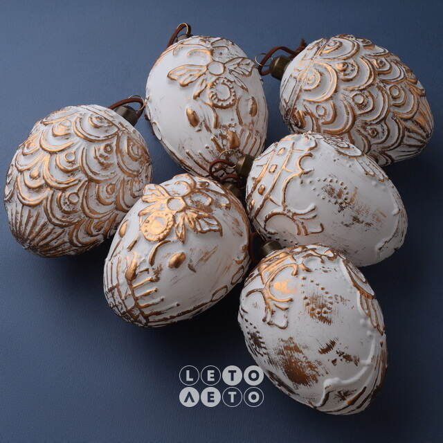 Набор стеклянных елочных игрушек Яйца - Poggio Bernie 10 см, 6 шт, подвеска Winter Deco