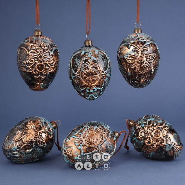 Набор стеклянных елочных игрушек Яйца - Cibiana di Cadore 10 см, 6 шт, подвеска Winter Deco