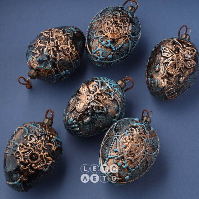 Набор стеклянных елочных игрушек Яйца - Cibiana di Cadore 10 см, 6 шт, подвеска Winter Deco
