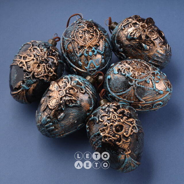 Набор стеклянных елочных игрушек Яйца - Cibiana di Cadore 10 см, 6 шт, подвеска Winter Deco