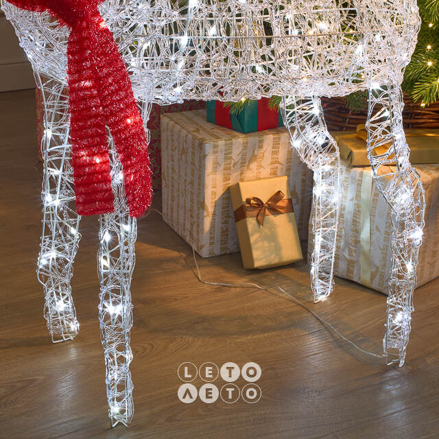 Светодиодный Олень - Sciarpa Rossa 130 см, 160 холодных белых LED ламп, акрил, IP44 Winter Deco