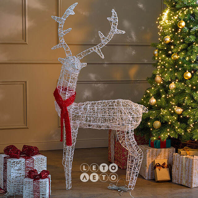 Светодиодный Олень - Sciarpa Rossa 130 см, 160 холодных белых LED ламп, акрил, IP44 Winter Deco