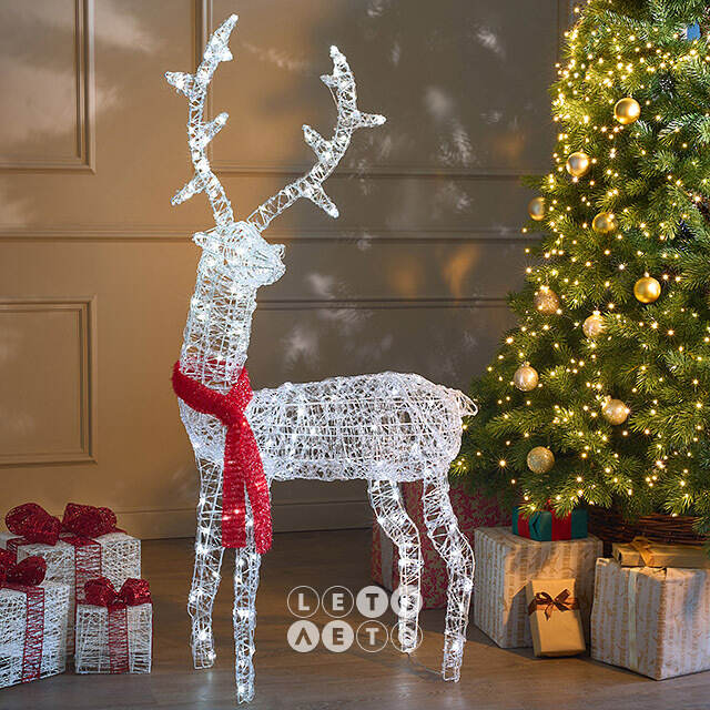 Светодиодный Олень - Sciarpa Rossa 130 см, 160 холодных белых LED ламп, акрил, IP44 Winter Deco