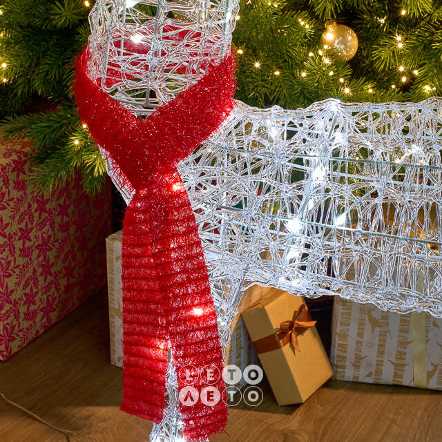 Светодиодный Олень - Sciarpa Rossa 130 см, 160 холодных белых LED ламп, акрил, IP44 Winter Deco