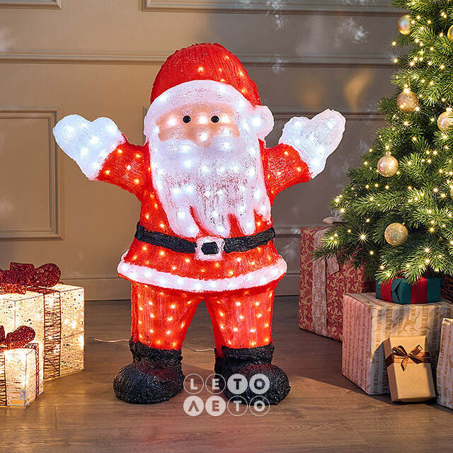 Светодиодная фигура Санта Клаус - Bonne Annee 89 см, 300 холодных белых LED ламп, акрил, IP44 Winter Deco