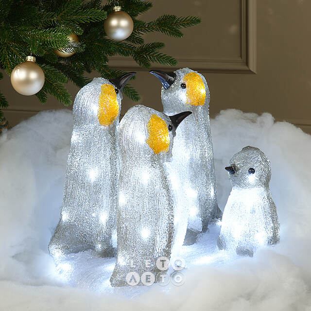 Светодиодная фигура Семья Пингвинов на льдине 35 см, 100 холодных белых LED ламп, IP44 Winter Deco