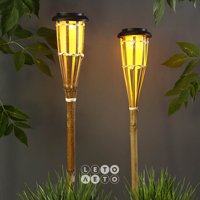 Садовый фонарь на солнечной батарее Solar Bamboo - Natural 65 см, с эффектом живого пламени, IP44 Koopman